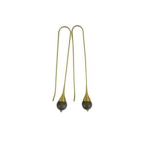 Labradorite Gemstone Balls Long Satin Gold Kidney Ear Wires Earrings